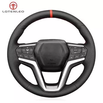 Черный чехол из искусственной кожи, сшитый вручную, нескользящий автомобильный чехол на руль, оплетка для Isuzu D-MAX Xterrain mu-x Mazda BT-50 BT50 2020-2023 чёрный