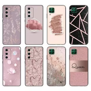 Черный чехол из ТПУ для Huawei P30 Lite P30 Pro P40 чехол для Huawei P40 LITE EP Smart 2020 чехол Gold Rose Glitter Pink Love Herat huawei P Smart 2020