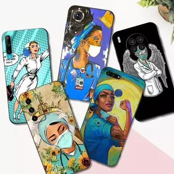 Черный чехол из ТПУ для Huawei P30 Lite P30 Pro P40 LITE EP Smart 2020 чехол для медсестры с рисунком huawei P40 LITE E