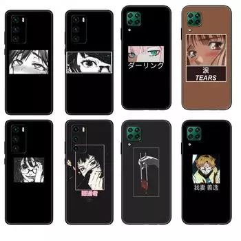 Черный чехол из ТПУ для Huawei P30 Lite P30 Pro P40, чехол для Huawei P40 LITE EP Smart 2020, чехол с японской эстетикой аниме huawei P40