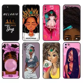 Черный чехол из ТПУ для Huawei Y9S Y6S Y8S Y5P Y7P Y8P Чехол для Huawei Y5 lite Prime Y6 Чехол African Beauty Afro Puffs Black Girl huawei Y5 Prime 2018