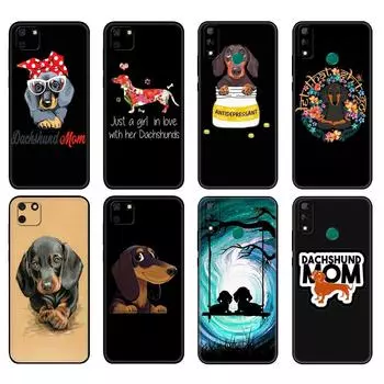 Черный чехол из ТПУ для Huawei Y9S Y6S Y8S Y5P Y7P Y8P, чехол для Huawei Y5 lite Prime Y6, чехол с изображением животных, собак, таксы, красочный, милый huawei Y5 Prime 2018