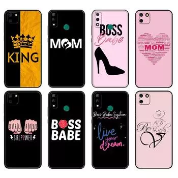 Черный чехол из ТПУ для Huawei Y9S Y6S Y8S Y5P Y7P Y8P Чехол для Huawei Y5 lite Prime 2018 Y6 2019 Чехол BOSS HONEY KING QUEEN MOM huawei Y5 Prime 2018