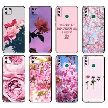 Черный чехол из ТПУ для Huawei Y9S Y6S Y8S Y5P Y7P Y8P, чехол для Huawei Y5 lite Prime 2018 Y6 2019, чехол с розовым цветком пиона huawei Y5 Prime 2018