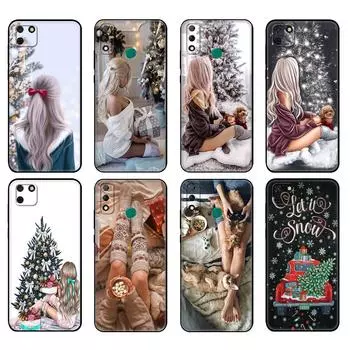 Черный чехол из ТПУ для Huawei Y9S Y6S Y8S Y5P Y7P Y8P чехол для Huawei Y5 lite Prime 2018 Y6 2019 чехол Fashion Girl Merry Christmas huawei Y8S