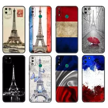 Черный чехол из ТПУ для Huawei Y9S Y6S Y8S Y5P Y7P Y8P чехол для Huawei Y5 lite Prime 2018 Y6 2019 флаг Франции Париж Эйфелева башня huawei Y5 Prime 2018