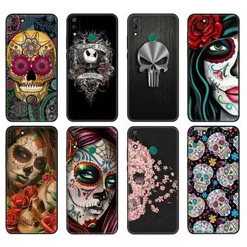 Черный чехол из ТПУ для Huawei Y9S Y6S Y8S Y5P Y7P Y8P, чехол для Huawei Y5 lite Prime Y6 2019, чехол с мексиканским черепом для девочек с татуировкой huawei Y5 Prime 2018