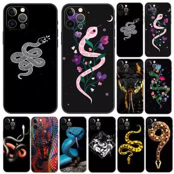 Черный чехол из ТПУ для iphone 14 se 6 6s 7 8 plus x 10 XR XS 11 12 13 mini pro MAX задняя крышка Цветочные змеи iPhone14