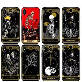 Черный чехол из ТПУ для iPhone 5 5S se 6 6s 7 8 plus x 10, силиконовый чехол XR XS 11 12 pro MINI MAX se 2020, чехол «Смертельные карты Таро» ЧЕРЕП iphone SE 2020