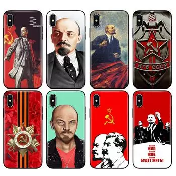 Черный чехол из ТПУ для iPhone 5 5s SE 2020 6 6s 7 8 plus x 10 чехол для iPhone XR XS 11 pro MAX чехол Ленин флаг Советского Союза iphone 8