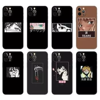 Черный чехол из ТПУ для iPhone 5 5s se 2020 6 6s 7 8 plus x 10 XR XS 11 12 13 mini pro MAX задняя крышка японская аниме эстетика iphone 5 5S SE 2016