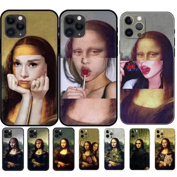 Черный чехол из ТПУ для iPhone 5 5S SE 2020 6 6S 7 8 plus x 10 XR XS 11 12 13 mini pro MAX задняя крышка Mona Lisa Pattern iphone 5 5S SE 2016