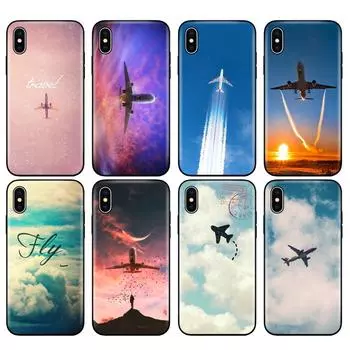 Черный чехол из ТПУ для iPhone 5 5S SE 2020 6 6s 7 8 plus x 10 чехол для iPhone XR XS 11 pro MAX самолет летящий закат iphone 11