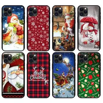 Черный чехол из ТПУ для iPhone 5 5S SE 2020 6 6S 7 8 plus x 10 XR XS 11 12 mini pro MAX задняя крышка новогодний рождественский дизайн iphone 5 5S SE