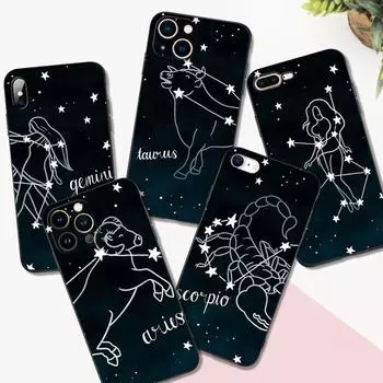 Черный чехол из ТПУ для iPhone 5 5s se 2020 6 6s 7 8 plus x 10 XR XS 11 12 13 mini pro MAX задняя крышка знак зодиака iphone 12 mini