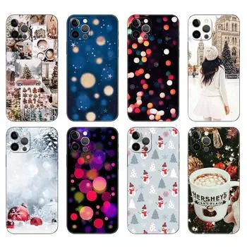 Черный чехол из ТПУ для iPhone 5 5S SE 2020 6 6S 7 8 plus x 10 XR XS 11 12 13 mini pro MAX задняя крышка зима Новый год Рождество iphone 11