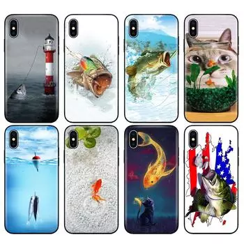 Черный чехол из ТПУ для iPhone 5 5s SE 2020 6 6s 7 8 plus x 10 чехол для iPhone XR XS 11 pro MAX чехол милый золотая рыбка рыбочеловек iphone 7 PLUS