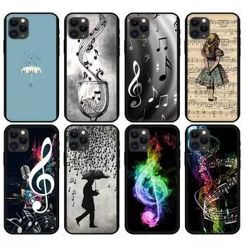 Черный чехол из ТПУ для iPhone 5 5S SE 2020 6 6S 7 8 plus x 10 XR XS 11 12 mini pro MAX Back Музыкальные ноты Скрипка Классическая музыка iphone 5 5S SE