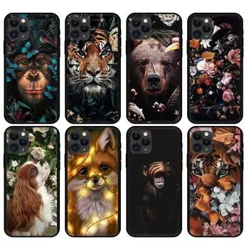 Черный чехол из ТПУ для iPhone 5 5s se 2020 6 6s 7 8 plus x 10 XR XS 11 12 mini pro MAX задняя крышка цветок животное тигр iphone 5 5S SE