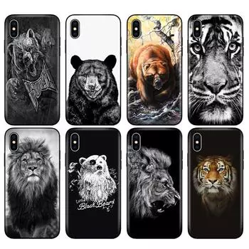 Черный чехол из ТПУ для iphone 5 5S se 6 6s 7 8 plus x 10, силиконовый чехол для iphone XR XS 11 pro MAX, чехол «Русский медведь, тигр, лев» iphone 5 5S SE
