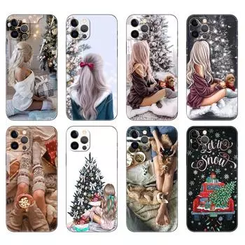 Черный чехол из ТПУ для iPhone 5 5S SE 2020 6 6S 7 8 plus x 10 XR XS 11 12 13 mini pro MAX задняя крышка Fashion Girl Merry Christmas iphone 11pro MAX