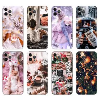 Черный чехол из ТПУ для iPhone 5 5s se 2020 6 6s 7 8 plus x 10 XR XS 11 12 13 mini pro MAX задняя крышка зимняя женская рождественская мода iphone 13 mini