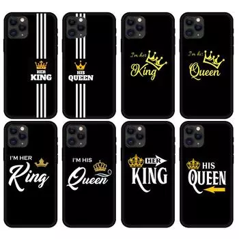 Черный чехол из ТПУ для iPhone 5 5S SE 2020 6 6S 7 8 plus x 10 XR XS 11 12 mini pro MAX задняя крышка King Queen Lovers пара iphone 5 5S SE