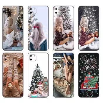 Черный чехол из ТПУ для OPPO Realme C11 2020 2021 C20 C21 C21Y C25Y задняя крышка модная девушка с Рождеством Realme C11 2020