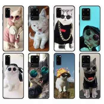 Черный чехол из ТПУ для Samsung Galaxy S20 /S20 PLUS/S20 ultra/S20+ /S20FE задняя крышка Cat Glasses Cool Samsung S20