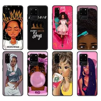Черный чехол из ТПУ для Samsung Galaxy S20 /S20 PLUS/S20 ultra/S20+ /S20FE задняя крышка African Beauty Afro Puffs Black Girl Samsung S20