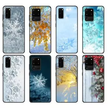 Черный чехол из ТПУ для Samsung Galaxy S20 /S20 PLUS/S20 ultra/S20+ /S20FE задняя крышка Зимние снежные цветы мода Samsung S20