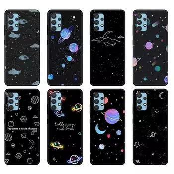 Черный чехол из ТПУ для Samsung Galaxy A12 A22 A32 A42 A52 A72 4g 5g S21 PLUS Ultra задняя крышка космический корабль звезды и луна Samsung S21