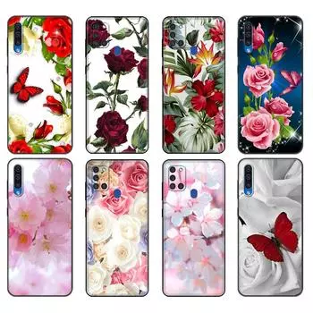 Черный чехол из ТПУ для Samsung Galaxy A50 50S A30S A10 A01 A11 A21S A31 A41 A51 A71 M21 M30S S10 LITE Красная бабочка на цветке розы Samsung A01