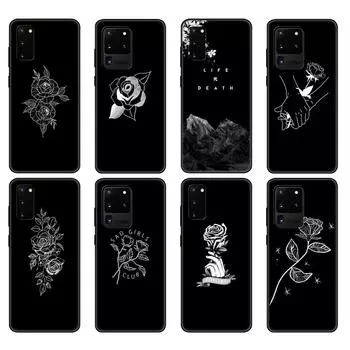 Черный чехол из ТПУ для Samsung Galaxy S20 /S20 PLUS/S20 ultra/S20+ /S20FE задняя крышка черный белый цветок розы Samsung S20