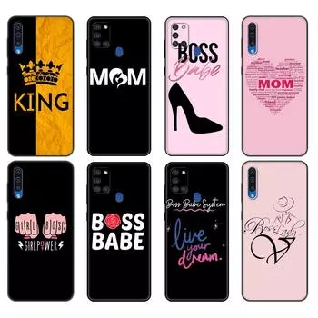 Черный чехол из ТПУ для Samsung Galaxy A50 50S A30S A10 A01 A11 A21S A31 A41 A51 A71 M21 M30S S10 LITE BOSS HONEY KING QUEEN MOM Samsung A01