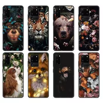 Черный чехол из ТПУ для Samsung Galaxy S20 /S20 PLUS/S20 ultra/S20+ /S20FE задняя крышка Цветок Животное Тигр Samsung S20