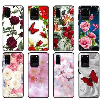 Черный чехол из ТПУ для Samsung Galaxy S20 /S20 PLUS/S20 ultra/S20+ /S20FE задняя крышка Красная бабочка на розах цветок Прозрачный Samsung S20