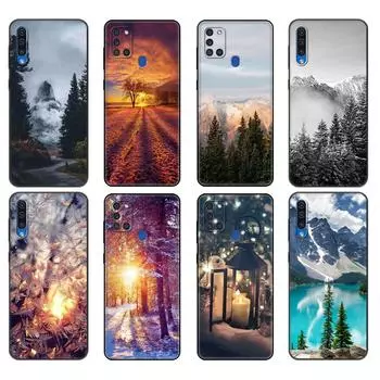 Черный чехол из ТПУ для Samsung Galaxy A50 50S A30S A10 A01 A11 A21S A31 A41 A51 A71 M21 M30S S10 LITE Пейзаж Зимний легкий снег Samsung A01