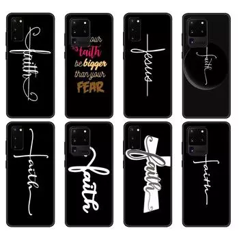 Черный чехол из ТПУ для Samsung Galaxy S20/S20 PLUS/S20 ultra/S20+/S20FE задняя крышка Вера Христианская религиозная Иисус текстовое искусство Samsung S20