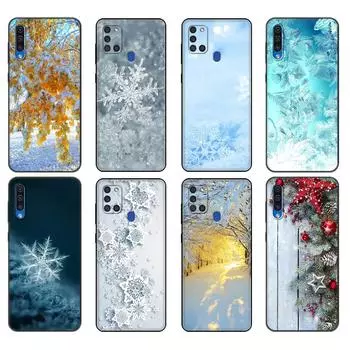 Черный чехол из ТПУ для Samsung Galaxy A50 50S A30S A10 A01 A11 A21S A31 A41 A51 A71 M21 M30S S10 LITE Зимний снежный цветок мода Samsung A01