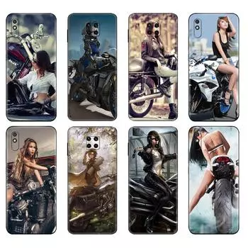 Черный чехол из ТПУ для Xiaomi Redmi 7A 8 8A 9 9A 9C Чехол Redmi Note 8T 8 Pro T Note 9 9S 9 Pro Чехол Мотоцикл девушка Xiaomi Redmi 7A