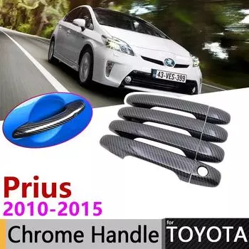 Черный чехол на дверную ручку из углеродного волокна для Toyota Prius XW30 30 zvw30 zvw35 2010 ~ 2015, автомобильные аксессуары, набор накладок, хромированные наклейки No Keyless Entry