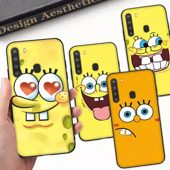 Черный чехол PB1 SpongeBob Face для OPPO Reno 8 6 5 4 Pro Plus Find X3 A17 A3 A31 A38 A40 A53 A54 A55 A74 A76 A78 A77 A80 A94 A95 A96 Lite OPPO A94 5G кожа буйвола