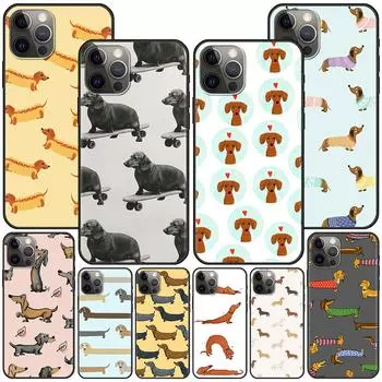 Черный чехол с надписью «Dachshund Dog Love» для Apple Iphone 11 13 12 Mini 14 Pro Max Xr 7 8 + Se 2020 Xs 6 6s Plus 5 5S, силиконовый чехол для телефона iPhone 14 Plus