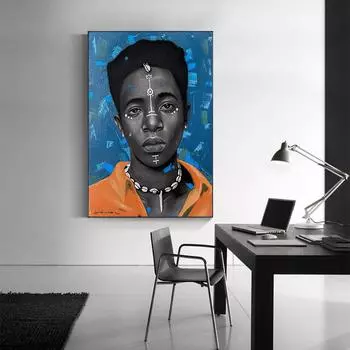 Черный человек, холст, картина, африканское искусство, портрет, граффити, постеры, принт, абстрактная фигура, настенные панно для гостиной, домашний декор 21x30cm No Framed