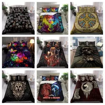 Черный ЧЕРЕП Комплект постельного белья Мягкий пододеяльник Постельное белье Подарок Single 135x200cm