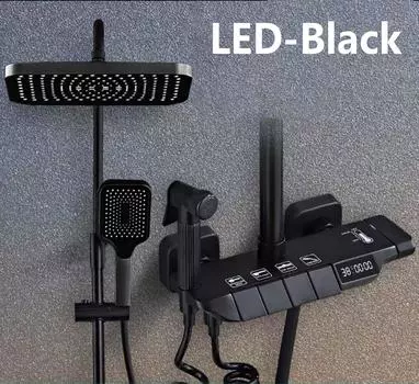 Черный цифровой душевой набор для ванной комнаты, латунный настенный 4-ходовой смеситель для душа, термостат для ванны, смеситель для дождя, душевая система
