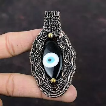 Черный цвет Кулон от сглаза Медная проволока Обернутый кулон Ювелирные изделия из драгоценных камней Кулон ручной работы Элегантный кулон Медная проволока Ювелирные изделия Подарок для него