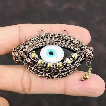 Черный цвет Кулон от сглаза Медная проволока Обернутый ювелирный подарок для ее кулон с драгоценным камнем от сглаза Ювелирные изделия ручной работы Медный кулон от сглаза