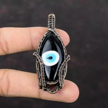 Черный цвет кулон от сглаза, обернутый медной проволокой, дизайнерский кулон ручной работы, обернутый медной проволокой, ювелирное изделие, кулон с драгоценным камнем, подарок для матери